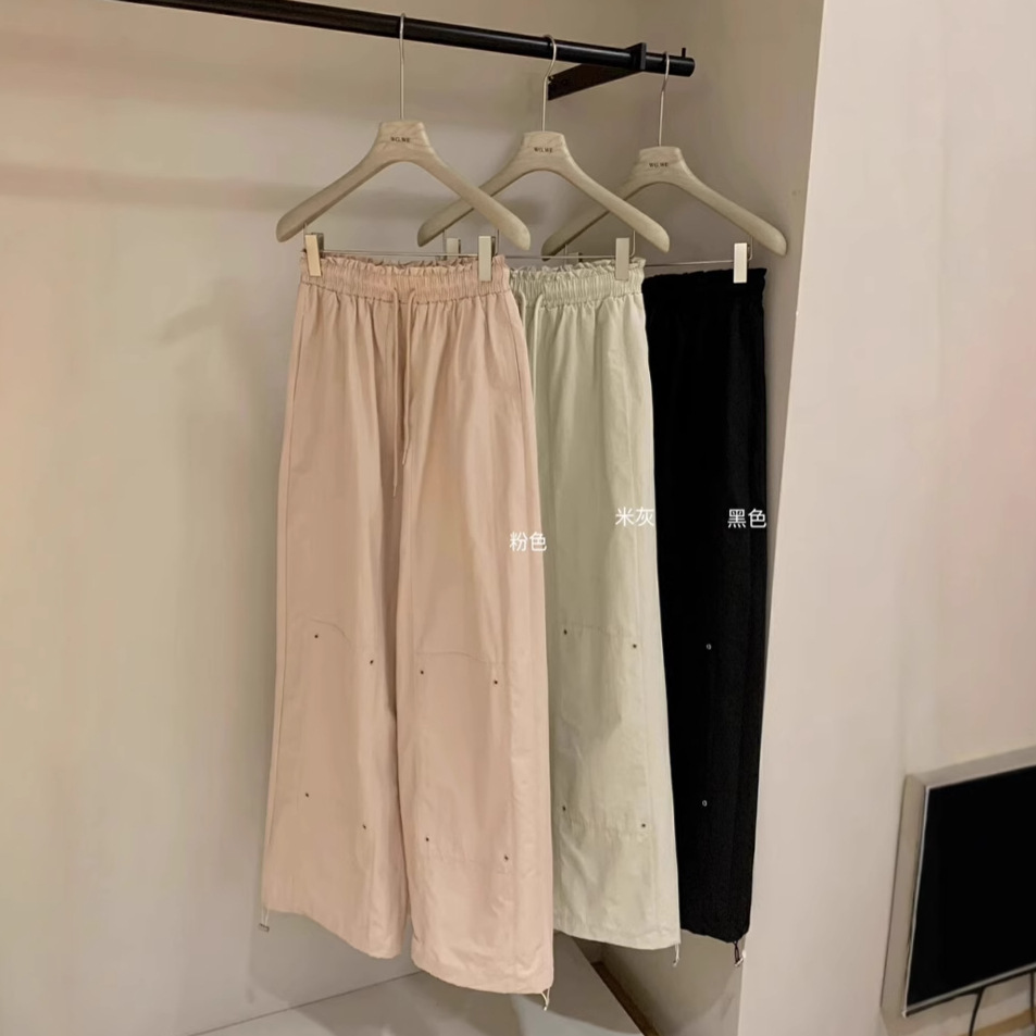 Liquidación, sin devoluciones ni cambios de talla, pantalones cargo de pierna ancha con cintura elástica de verano, pantalones casuales de pierna recta y corte holgado con cintura elástica W559.
