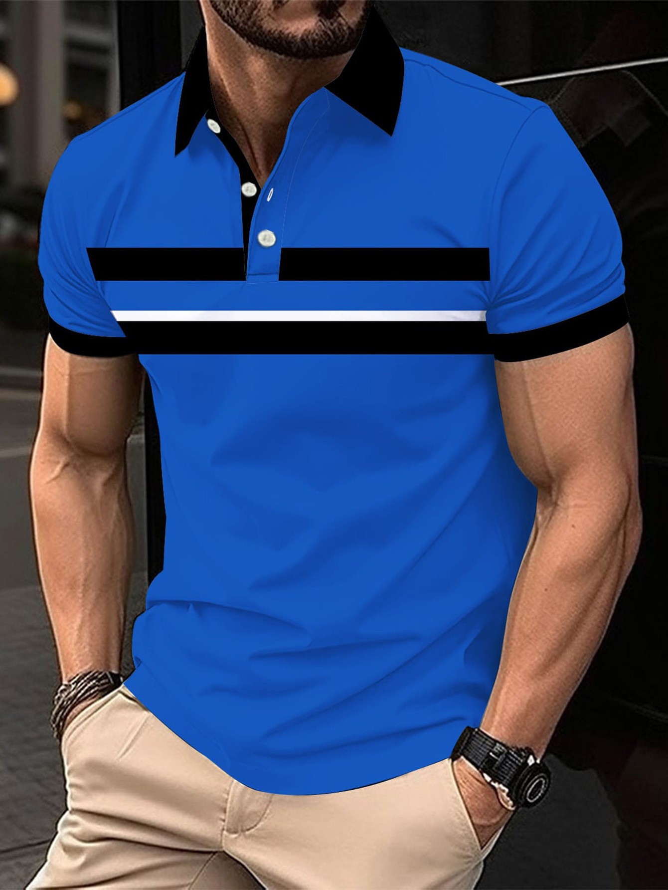 Polo de hombre con estampado 3D para comercio transfronterizo 2025, camiseta polo sin mangas informal con patrón para hombre, estilo D de seda helada.