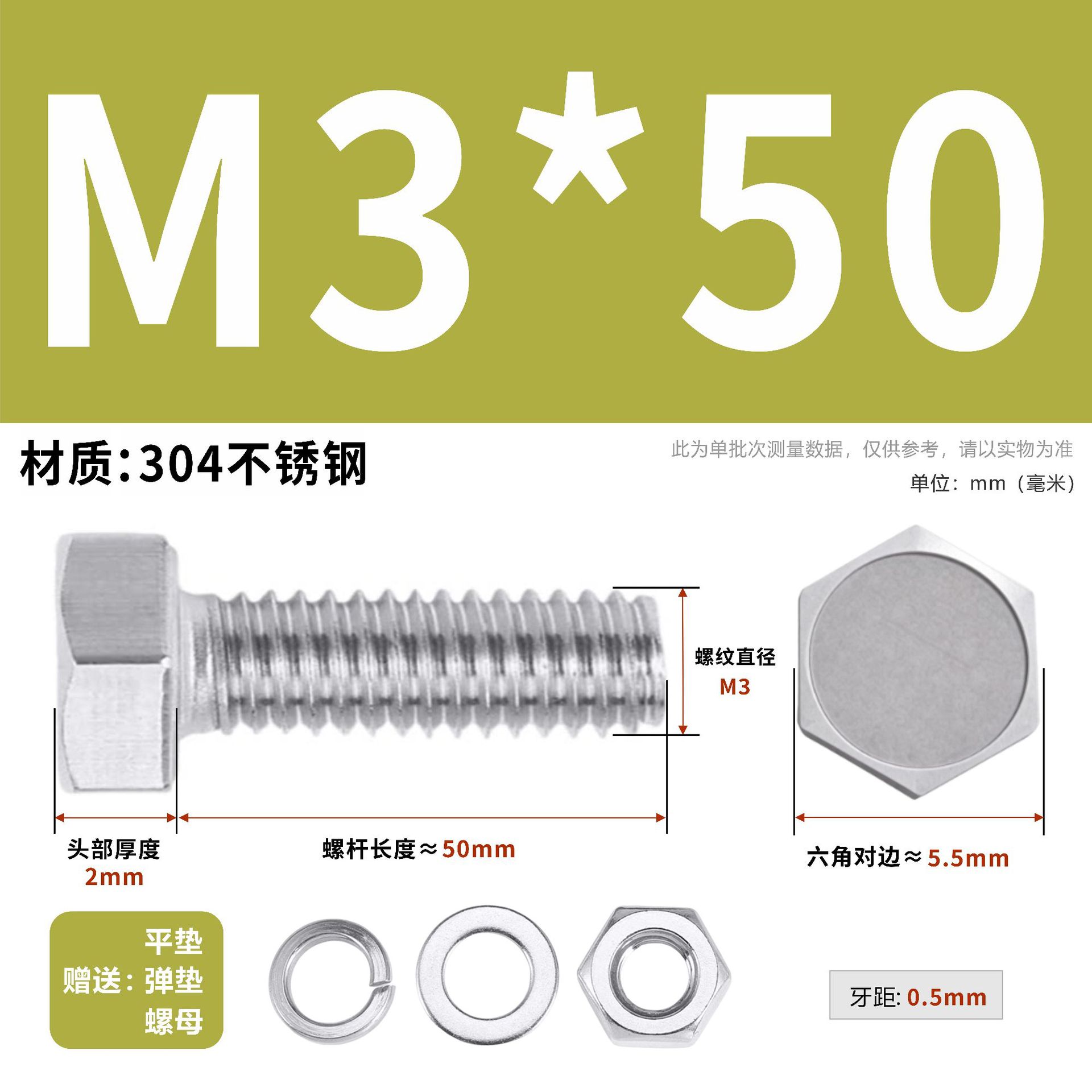304 acero inoxidable tuerca perno hexagonal conjunto de accesorios de almohadilla de resorte M3M4M5M6M12 image 21