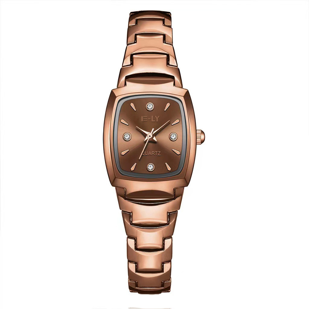 Reloj de mujer café Oro correa de acero aleación de acero de tungsteno reloj de temperamento simple reloj de cuarzo cuadrado reloj de mujer al por mayor