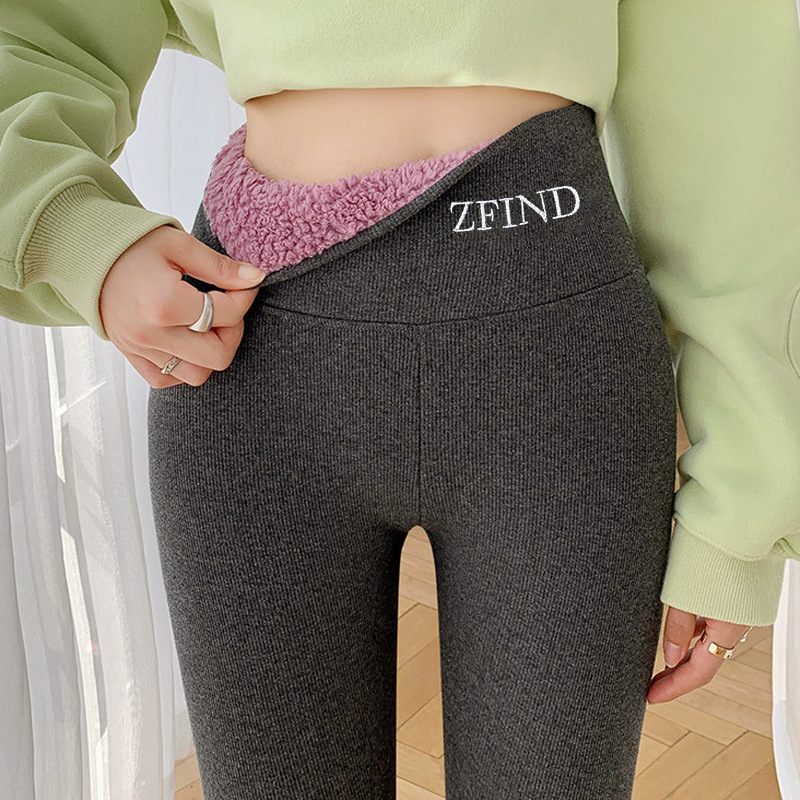 Pantalones de yoga cálidos de otoño e invierno, leggings de algodón acanalado con rayas verticales grises, pantalones de terciopelo nube de cintura alta para mujer, novedad transfronteriza. image 2