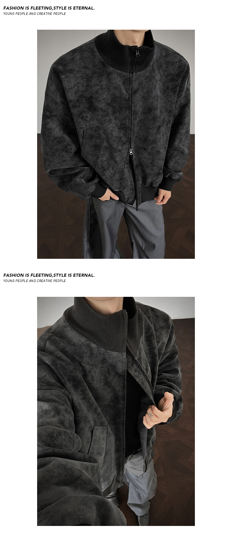 Giacca baseball uomo in ecopelle grigia tie-dye stile retro_voghion.com