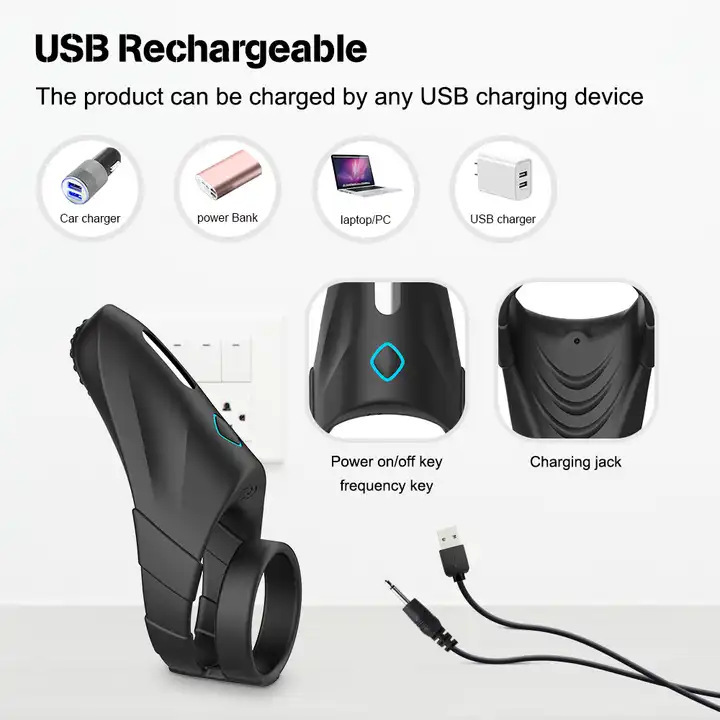 Black Feather Vibrating Dual Cock Ring, Multi-Frequency Electric Sensitivity Training Ring — detail image 5
