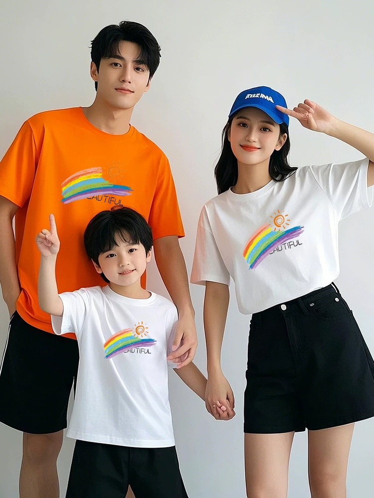 [插肩袖亲子t恤一家三口2025新款幼儿园园服团体服小学生班服短袖]