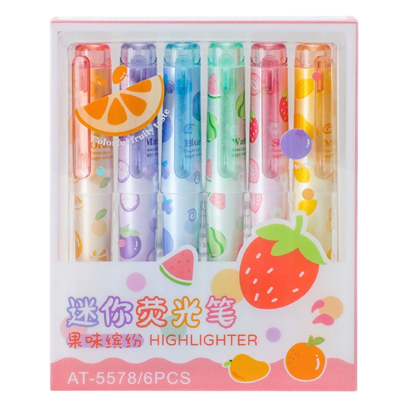 Fruta creativa highlighter mini bolsillo de dibujos animados pluma estudiante clave color protección para los ojos al por mayor