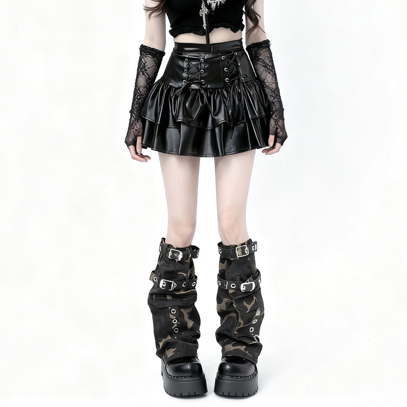 Millennial Hot Girl Camouflage Subculture Retro Leg Warmers Autumn Y2K Leg-Shaping Wide-Leg Workwear Lace-Up Flared Sock Covers