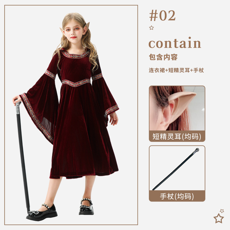 万圣节儿童服装复古宫廷童装女巫小红帽中世纪文艺复兴连衣裙欧美|undefined