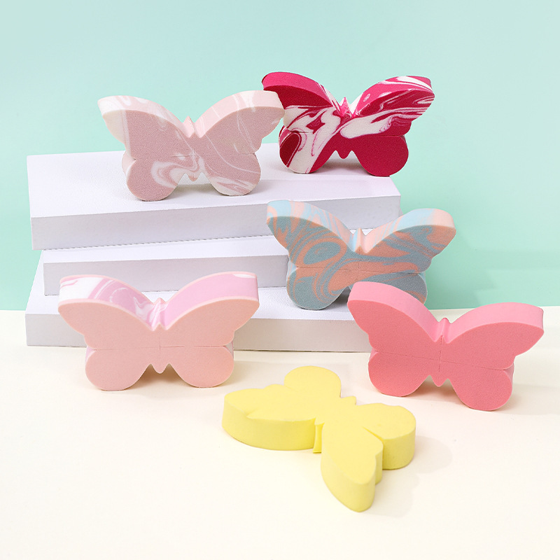 Polvo plano no de látex personalizado almohadilla de aire doble color mariposa polvo herramientas de maquillaje de belleza huevo esponja polvo de polvo