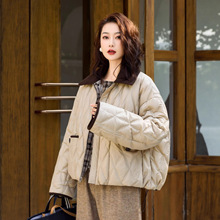 韩版撞色翻领菱格两面穿外套秋冬2025新款小个子百搭短款羽绒服女