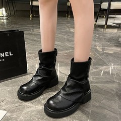 美拉德厚底马丁靴女2025秋季新款复古皮带扣裤管靴休闲显瘦短靴子