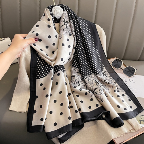 Korean style polka-dot fashion simulated silk scarf for women autumn and winter warm scarf dual-purpose cold-proof shawl gauze scarf long neck scarf