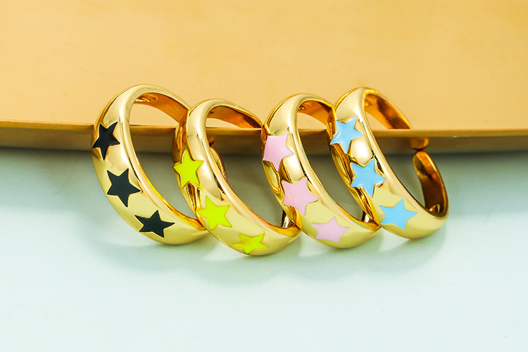 Copper Material Geometric Pattern Unisex Gender Simple Retro Five-pointed Star Color Oil Drop Geometric Copper Ring Wholesale Nihaojewelry