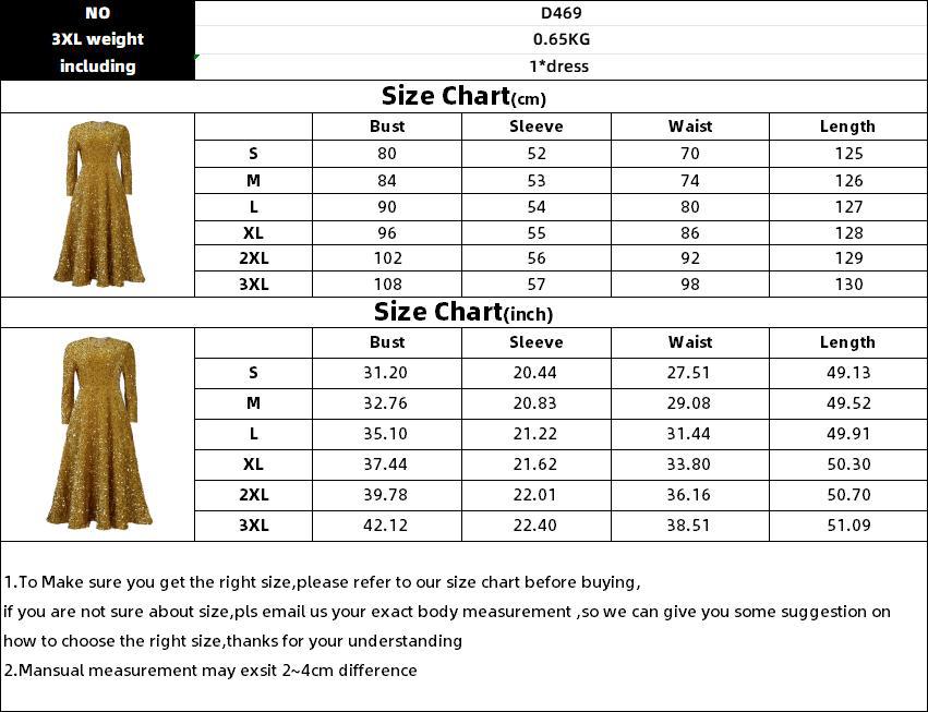 D469 Cross-Border New Women's Clothing Round Neck Long Sleeve Solid Color Sequin High Waist Elegant Mid-Length European_ecoleips.com
