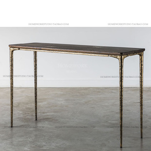 Wrought Iron Vintage Side Table Solid Wood Table Table British Simple Modern Nordic Expression YUZU Oak Entrance Table Table