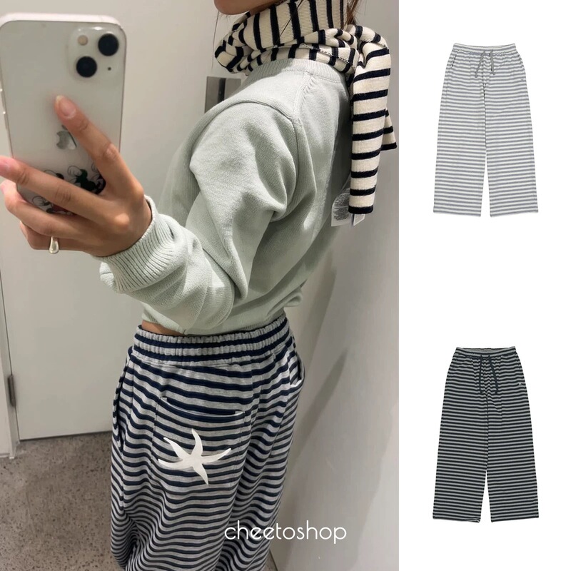 Korean-Style Niche Early Spring New Striped Embroidered Starfish Loose Casual Pants for Women, Straight Wide-Leg Versatile Slimming Long Pants Korean-Style Niche Early Spring New Striped Embroidered Starfish Loose Casual Pants for Women, Straight Wide-Leg Versatile Slimming Long Pants