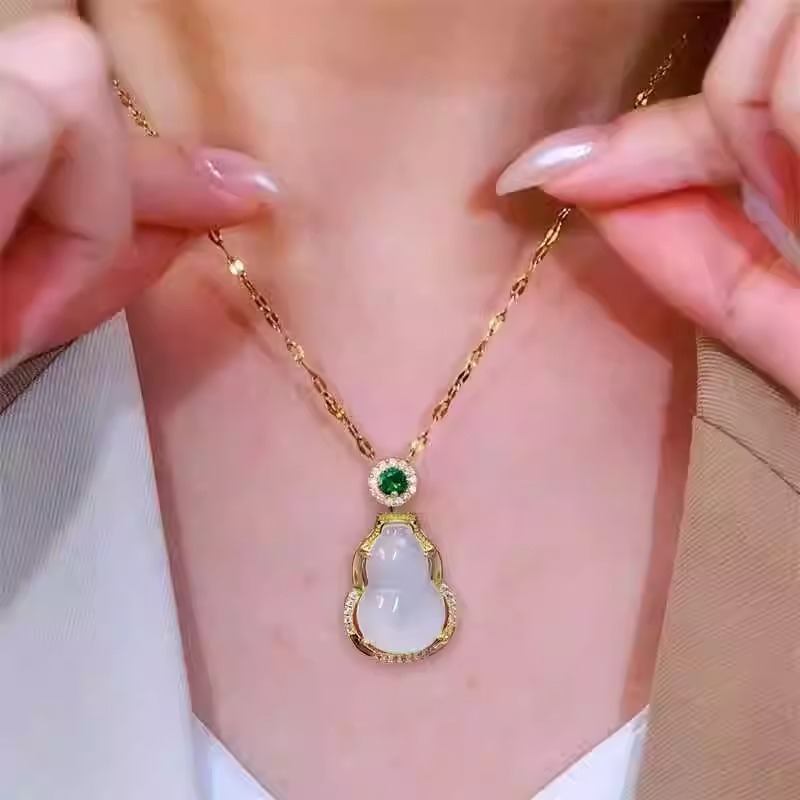 小葫蘆項鍊女白玉髓輕奢小眾國風新中式鎖骨鏈頸鏈夏天送媽媽禮物