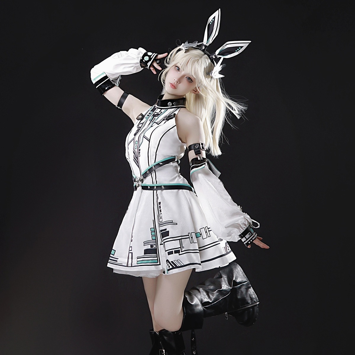 2026 Xiong Doujiang Original Future Warrior Lolita Women's Lolita Headband Sleeve Dress Set 7293
