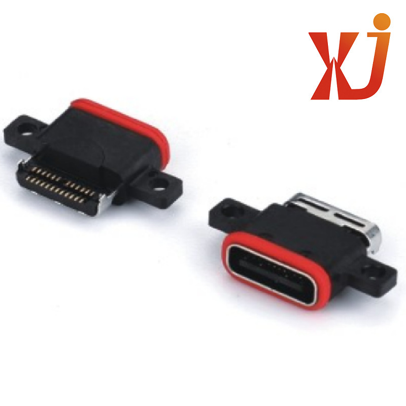 Waterproof Type C Female Base Double Row Temperature-Resistant Typec Jack with Ear Holes Shared Charging Type C Interface