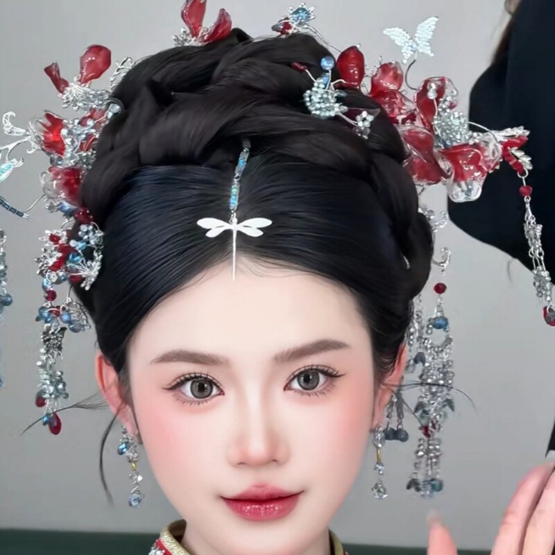 ヘラの新しい中国風ドレス、ヘビーショークセット、ヘアピン、高級ウェディングアクセサリー、フレンチブライダルヘッドドレス|undefined