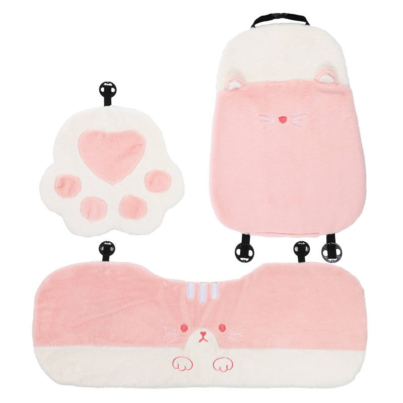 Μαξιλάρι καθίσματος αυτοκινήτου βελούδινο χαριτωμένο γάτα PAWS κυρίες διακοσμητικό μαξιλάρι καθίσματος αυτοκινήτου χειμωνιάτικο ζεστό κάλυμμα καθίσματος αυτοκινήτου_voghion.com