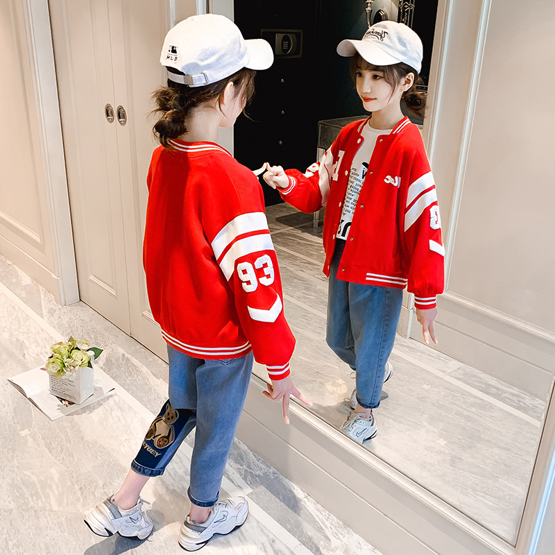 女童外套春季2021年新款韩版春装儿童装女孩夹克中大童洋气棒球服|ru
