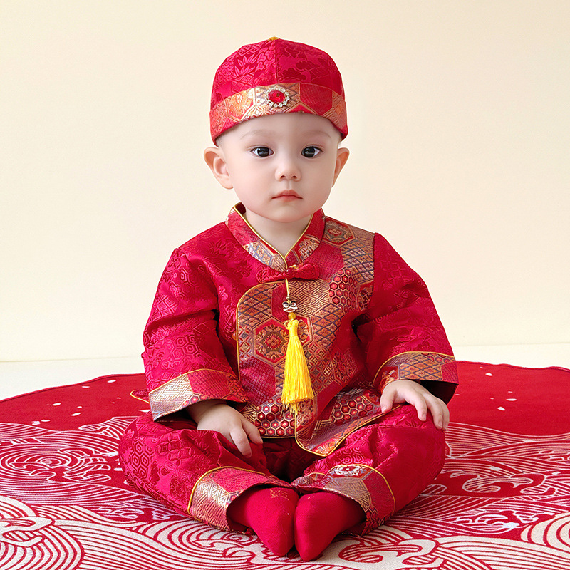 Bar Bashan's New Autumn Clothing for Baby Boy's One-Year-Old Dress, Kidsren's Han Dynasty, Tang Suit Suit, Hat 9000