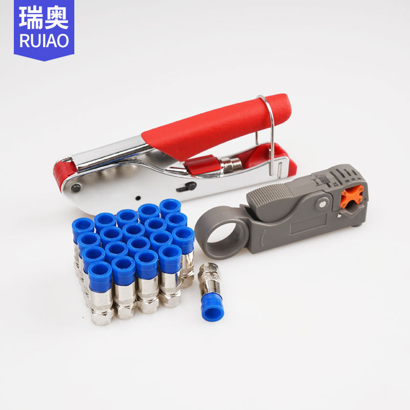 跨境供货 同轴电线电缆F头压接钳剥线压接线挤压钳工具组合套装