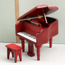 1：12娃娃屋家具迷你微缩钢琴三角钢琴OB11娃娃用仿真红木色钢琴