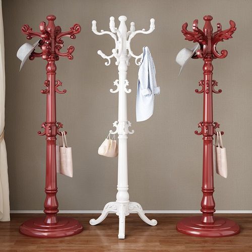 European solid wood wardrobe hanger, floor-mounted bedroom hanging rack, simple home use, bag stand, single-pole standing clothes hanger