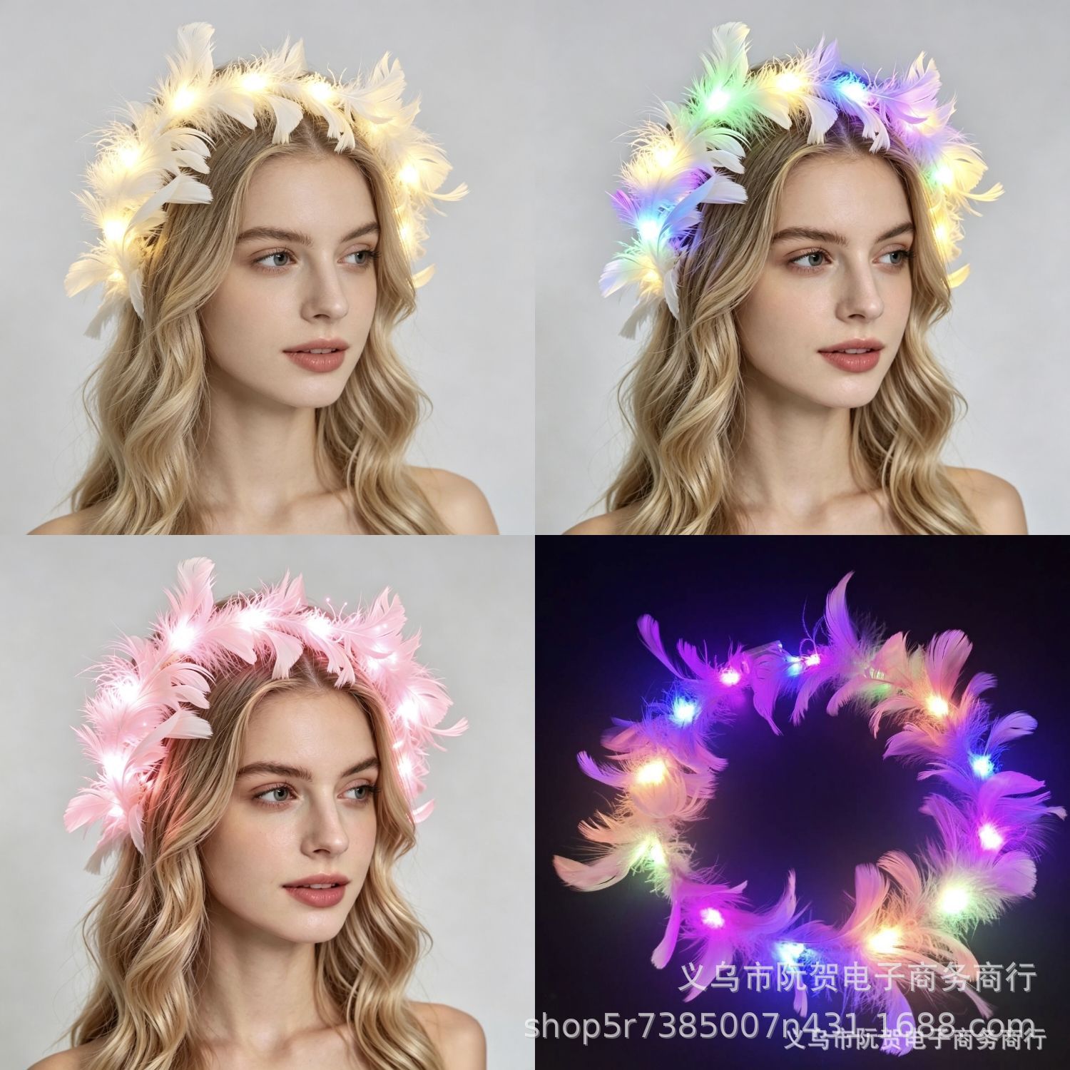Glowing Garland Angel Fairy Head Flower Feather Headband New Plush Internet Celebrity Headwear Luminous Toy Wholesale