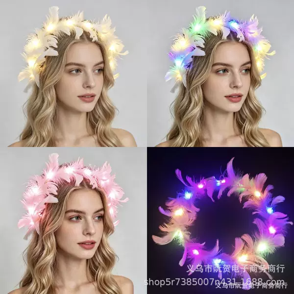 Glowing Garland Angel Fairy Head Flower Feather Headband New Plush Internet Celebrity Headwear Luminous Toy Wholesale