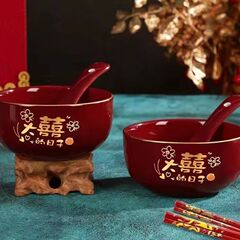 结婚碗筷勺套装婚礼改口陪嫁红色茶具敬酒喜碗一对杯子用品大全厂