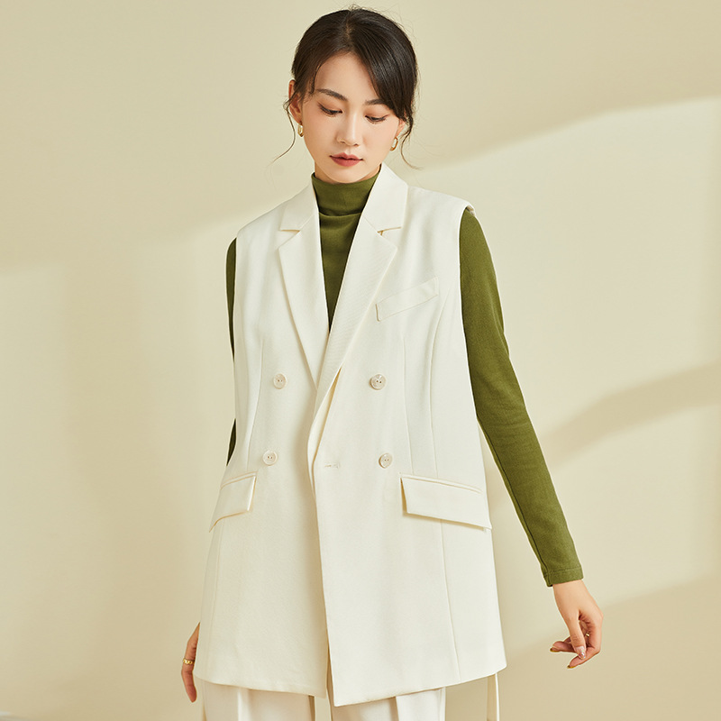Áo vest gile nữ không tay phong cách retro, thiết kế độc đáo mặc xuân thu — Áo Vest Đen (không có cổ áo)