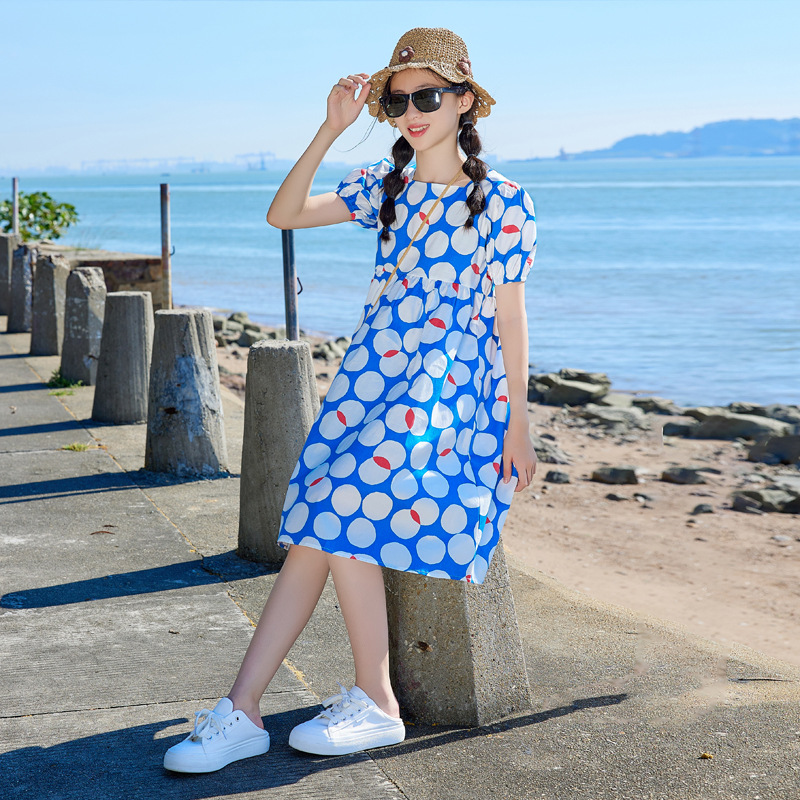 Las niñas visten verano 2024 nueva ropa de verano falda floral de manga corta para niños falda de princesa de niña delgada para niños grandes