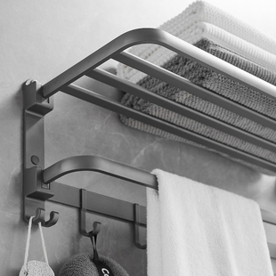Folding Towel Rack Bathroom Punch-Free Bathroom Toilet Toilet Wall-Mounted Storage Rack Space Aluminum Bath Towel Storage