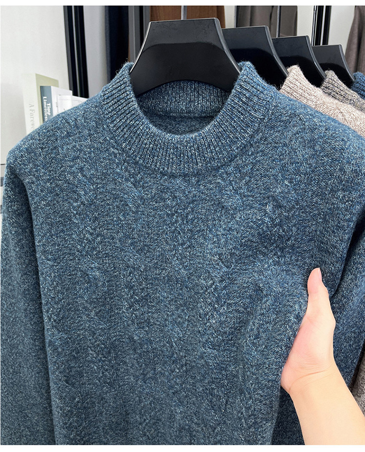 Jacquard invierno nuevo 100% lana de oveja hombre engrosado medio cuello suéter de fondo suave glutinoso suéter de punto suelto