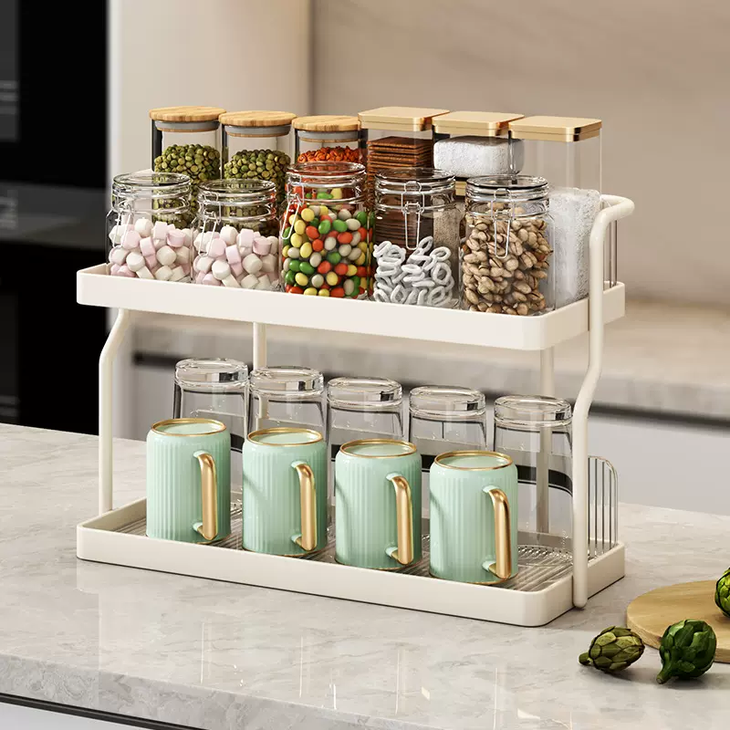 厨房调味架双层置物杯子收纳2层多层茶杯ins奶油风客厅水杯架碗架