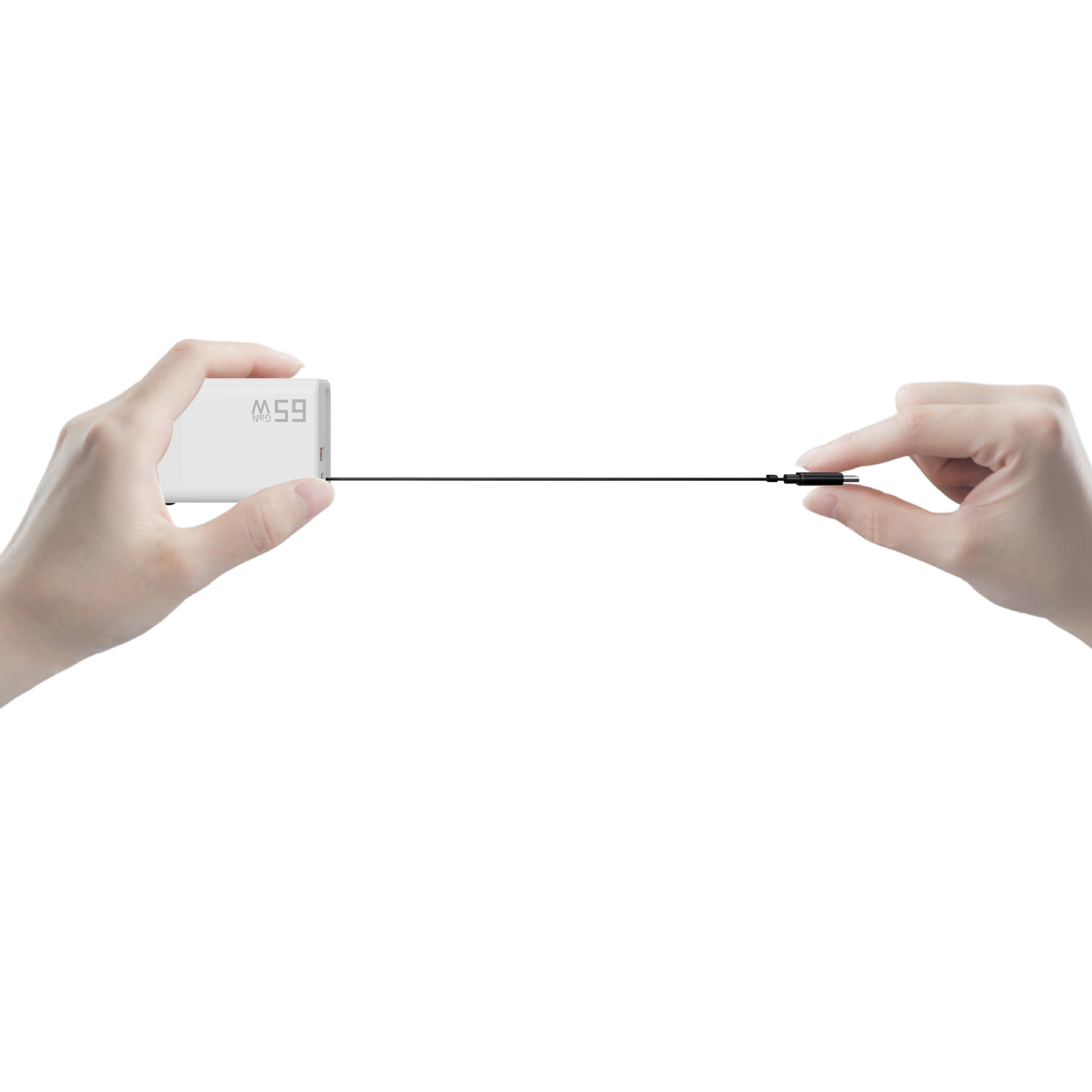 Cargador de nitruro de gallio de 65W protocolo completo de carga rápida A + C cable telescópico de doble puerto para cabezal de carga rápida de Apple Huawei