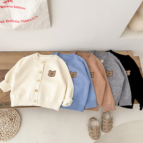 ins Korean style children's knitted cardigan coat spring and autumn infant long-sleeved tops men's and women's baby sweaters outing clothes