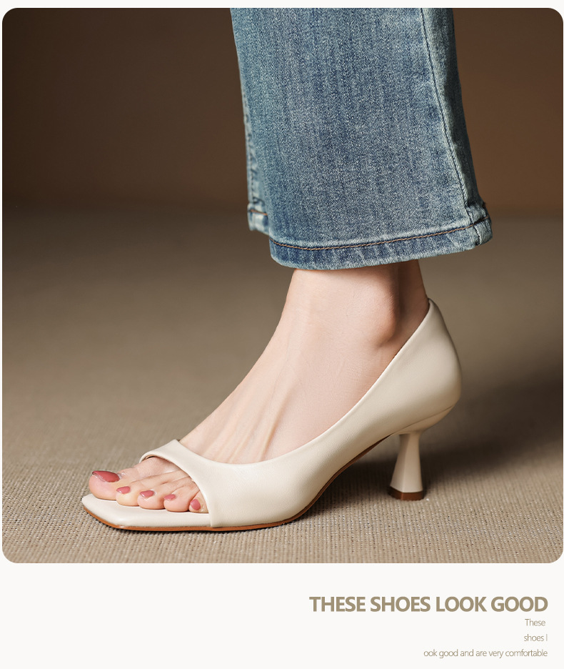 Sandal cao gót nữ hở mũi mũi vuông gót nhỏ 6 cm phong cách Hàn Quốc — đen chi tiết 9