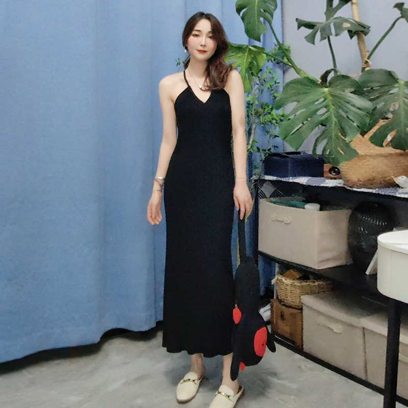 Adjustable V-neck Slim-fit Dress Women's New 16-stitch Worsted Fine Wool French Style Retro Elegant Dress