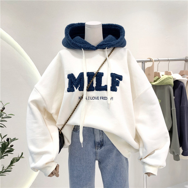 Damenbekleidung Lammfell Kapuzenpullover Damen locker Herbst und Winter plus Samt verdickt_voghion.com