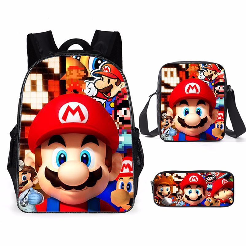 Mochila escolar de Super Mario – con estuche y bolso, diseño animado para niños y niñas