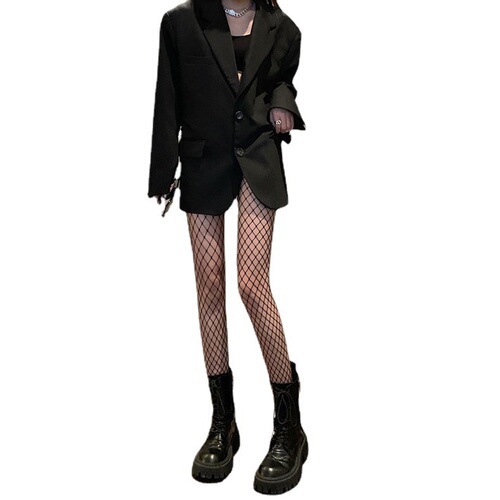 Fishnet Socks Black Stockings Women's Summer Ultra-Thin Anti-Scratch Sexy Lace-up JK Internet Famous Pure Desire Lettered Bodysuit