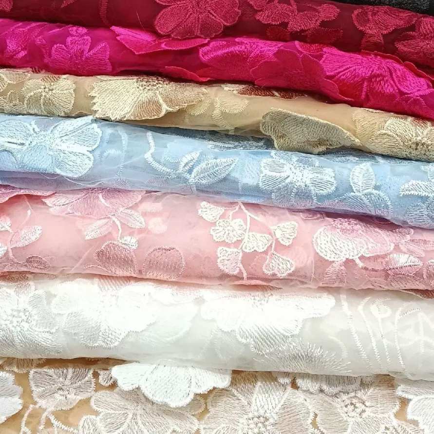 刺绣面料舞台服连衣裙吊带衫绣花布料 汉服面料