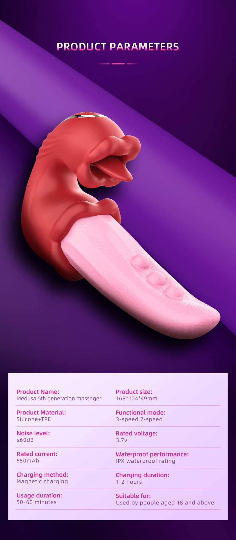 Medusa Tongue Licking & Sucking Vibrator, Dual-Tongue Clitoral and G-Spot Stimulator, Pink — detail image 16