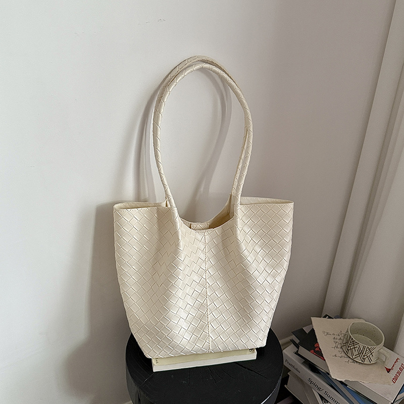 Bolso Tote Tejido para Mujer de PU, Gran Capacidad, Cierre Magnético, para Uso Diario