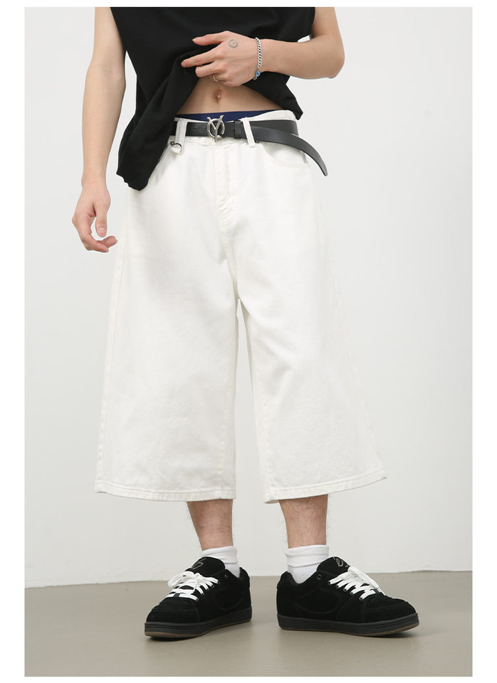 Quần short denim nữ ống rộng lửng kiểu Mỹ — Màu trắng, Màu xanh denim thô, Màu đen thô, Ngụy trang màu mơ chi tiết 24