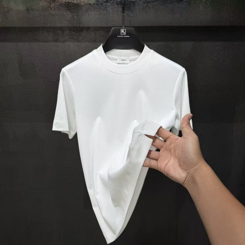 Light Luxury Liquid Ammonia Mercerized Cotton Men's Short-Sleeve T-Shirt, New Summer Style, Soft and Silky with Split Hem, Half-Sleeve Base Shirt Light Luxury Liquid Ammonia Mercerized Cotton Men's Short-Sleeve T-Shirt, New Summer Style, Soft and Silky with Split Hem, Half-Sleeve Base Shirt