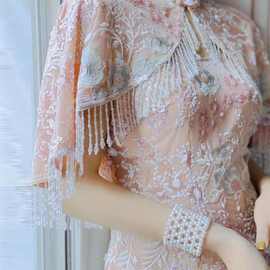 惊喜复古2022年夏时尚新款中式新娘宴会重工刺绣珠绣斗篷披肩旗袍